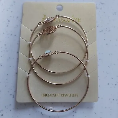 ACCESSORIZE 3 X Gold Tone Friendship Bracelets Bangles Stones New On Card • £4.99