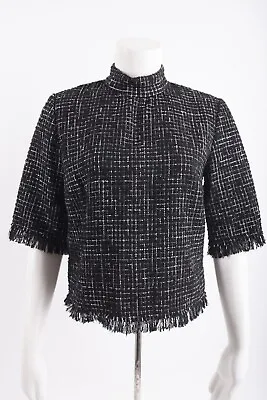 Zara Womans Top Shirt Blouse Size S Black White Check Tweed Frayed 7563/270 NWOT • $22.49