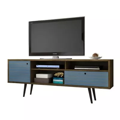 Pemberly Row Solid Wood TV Stand For TVs Up To 65  In Aqua Blue/Rustic Brown • $262.88