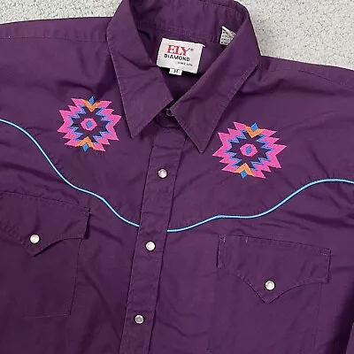 Vintage Ely Diamond Western Pearl Snap Shirt Embroidered Aztec Men's M • $29.95