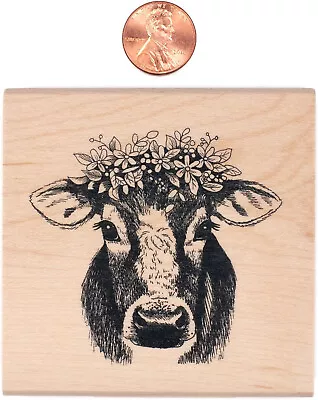 Inkadinkado Floral Cow Red Rubber Wood Stamp 3  X 3  Farm Rustic Farmhouse • $9.95