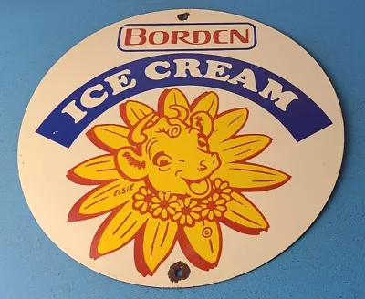 Vintage Bordens Ice Cream Sign - Porcelain Gas Pump Dairy Cow Milk Service Sign • $144.47