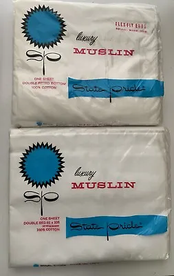 State Pride Vintage New Luxury Muslin Double Full  Flat &Fitted Sheets White NIP • $34.99
