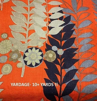Vtg Mid-Century Modern Abstract Botanical Print Linen Barkcloth Fabric 10+ Yards • $472.49