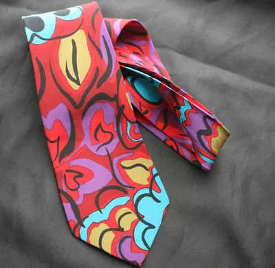 Vintage MISSONI Colorful Stylized Floral Print Silk Faille Tie • $24.99