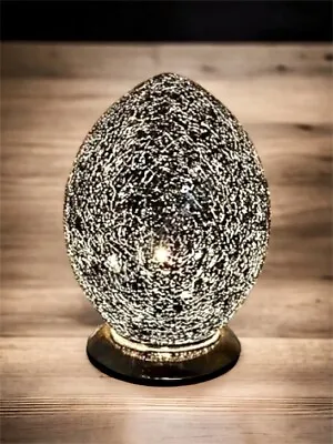 Egg Lamp Black Medium Mosaic Glass Table Lamp Desk Bedside Living Room Study 74B • £49.99