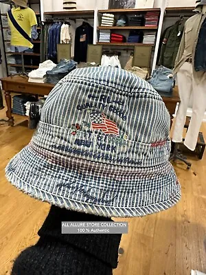Polo Ralph Lauren Distressed Striped Denim Bucket Hat Blue L/XL • $129