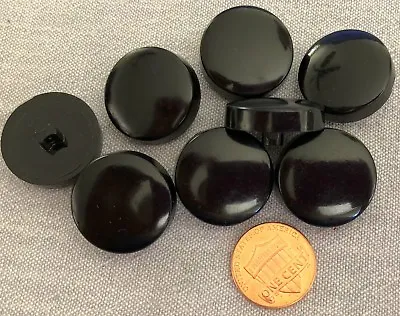 $6.49 • Buy 8 Vintage Thick Shiny Black Plastic Shank Buttons Slightly Domed 7/8  23mm 8887