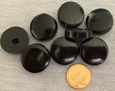 8 Vintage Thick Shiny Black Plastic Shank Buttons Slightly Domed 7/8  23mm 8887 • $6.49