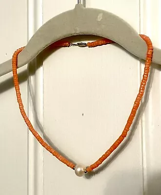 Vintage Estate 14K FIC 1.2mm Pearl And Pink Coral Necklace ~ EUC • $119.95