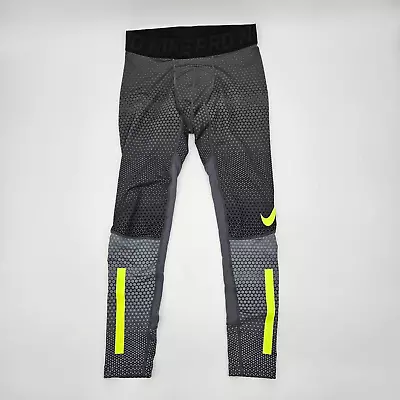 Nike Pro Hyperwarm Tights Men's Size Large Volt Hexodrome Gray Black 802014 • $15