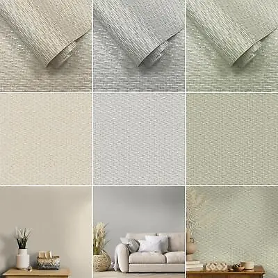 Holden Twill Weave Wallpaper Metallic Textured Woven Feature Wall - 3 Colours • £2.99