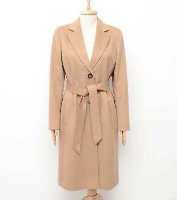 Max Mara Studio Pure CASHMERE Beige Belted Camel Coat Size UK 12US 10IT 44 • $490