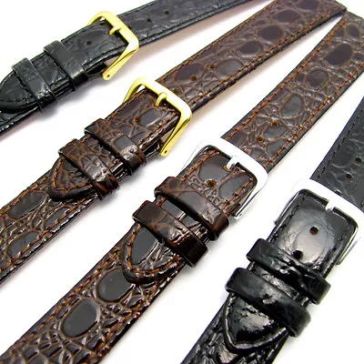 £6.99 • Buy Replacement Watch Strap Band In Glossy Croc Grain Leather 16mm 18mm 20mm