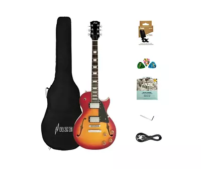 Haze E-239CS Semi-Hollow Body Cherry Sunburst Electric Guitar+Free Gig Bag • $223.26
