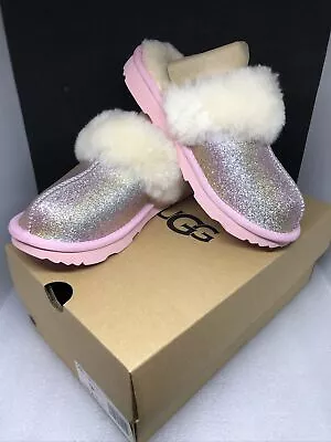 NIB: UGG K Cozy II Glitter Big Girls Shearling Slide Slippers Multicolor Size 3 • $54.99