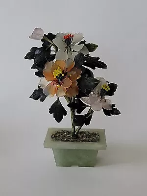 Vintage Miniature Jade Stone & Glass Tree With Flowers In Jade Pot • $17.50