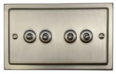 G&H TSN284 Trimline Plate Satin Nickel 4 Gang 1 Or 2 Way Toggle Light Switch • £39.95