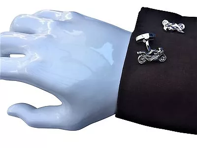 £9.75 • Buy Cufflinks MOTORBIKE SILVER-PLATED  Motor Cycle Biker Cuff Links Swivel Backs 067