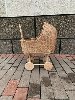 Doll Pram Trolley Eco Wicker Dolls Pushchair Rattan Doll Stroller Carriage Baby • $139.92
