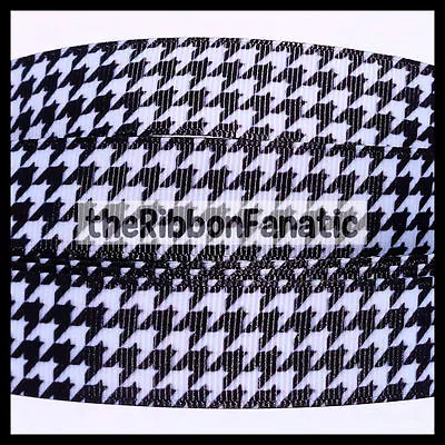 3 Yds 7/8  Classic Black And White Houndstooth Check Alabama Grosgrain Ribbon • $3.45