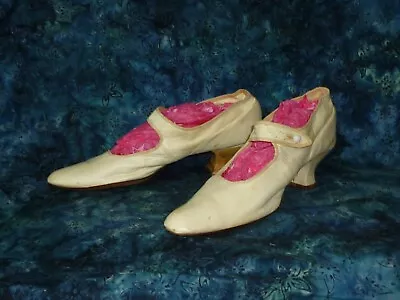 Antique Edwardian Wedding Shoes Wedding Slippers-1910 1920s-Womans White Leather • $145.28