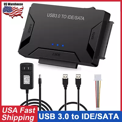 USB 3.0 To IDE & SATA External Hard Drive Adapter 2.5  3.5  HDD SSD W/ Power US • $20.88