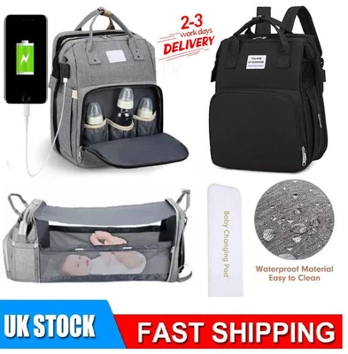 £12.86 • Buy Large Mummy Nappy Diaper Bag Baby Travel Changing Nursing Backpack +Bed Black