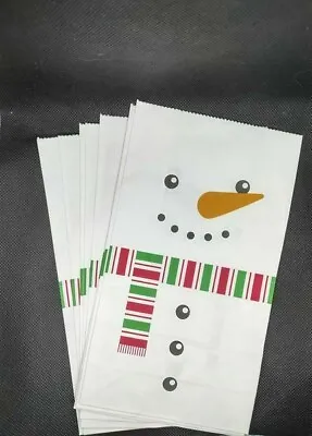 X8 PAPER CHRISTMAS TREAT CAKE POP BAGS With HOLLY STICKERS SNOWMAN DESIGN • £3.55