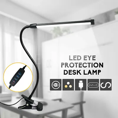 Modern Clip On LED Desk Lamp Eye Care USB Power Dimmable Light Adjustable Clamp • $21.80