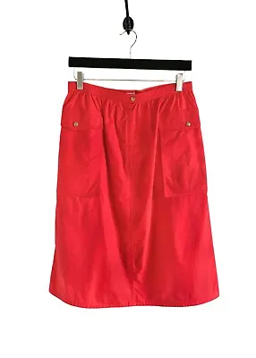 Céline Vintage Poppy Red Pocketed Cotton Skirt - Size 42 FR • $236.79