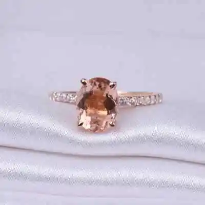 Ring Morganite Diamond Rose Gold Polish 18 K-925 Sterling SilverJewelry Ring  • $96.67
