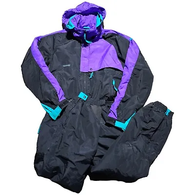 Vintage Columbia Sportswear Ski Snow Suit Mens Size Large Zip Purple Black Teal • $125