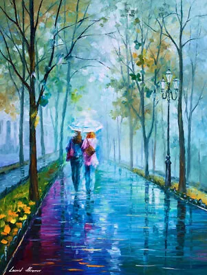 LEONID AFREMOV (NEW) FOGGY STROLL Painting Canvas Wall Art Picture POSTER • £12.99