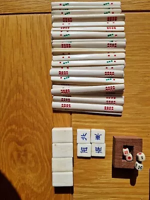 Vintage Mah Jong - Bovine Bone & Bamboo - Accessories Including Spare Tiles • £20