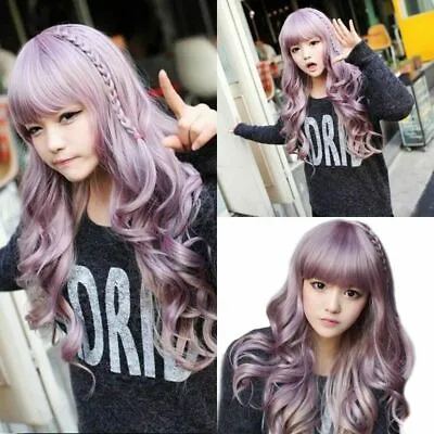 2022 Japanese Harajuku Zippe Purple MIix Gradient Curly Cosplay Party Lolita Wig • £29.71