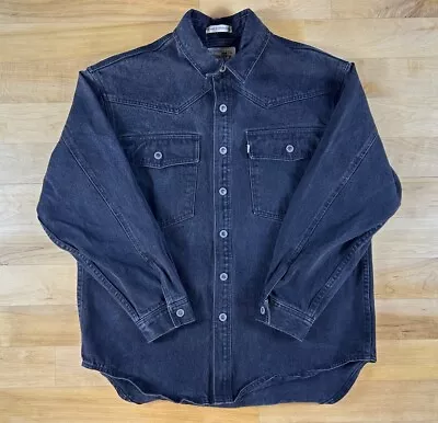 Vintage LEVIS Silvertab Jacket Men’s Small Denim Snap Button Faded Black 90s • $64