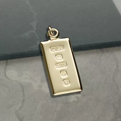 375 9ct Yellow Gold Small Hallmarked Ingot Pendant With Chain & Engraving Option • £226