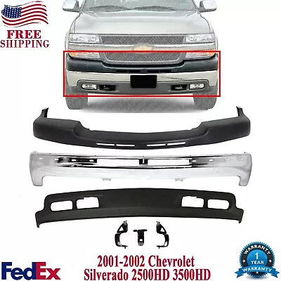 Front Bumper Chrome Steel Kit W/ Brackets For 01-02 Chevy Silverado 2500HD 3500 • $534.25