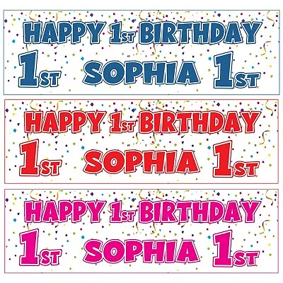 2 PERSONALISED HAPPY BIRTHDAY BANNERS - BOY OR GIRL - 1st 2nd 3rd 5th 7th 10th • £3.75