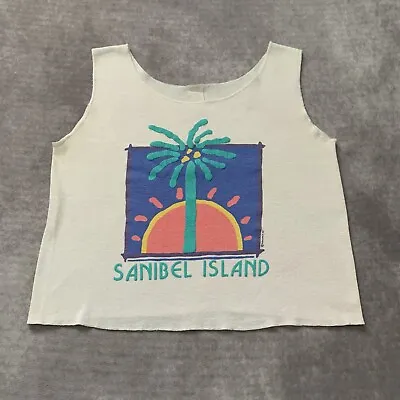 Vintage 80s Sanibel Island Cropped Tank Top Shirt Size S Florida Beach Novelty   • $18.50
