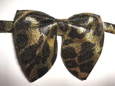 NEW Oversize BrownGold Metallic Leopard Bow Tie Vintage Style 70s Wedding Prom  • $25.20