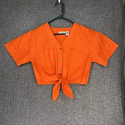 VTG 90s Gitano Women’s Large L Orange Crop Tie Front Button Up Oversize Shoulder • $21.99