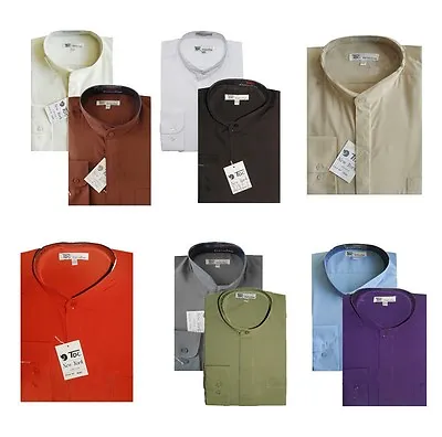 Mens Dress Shirt Mandarin Collar Hidden Button Style SG01 • $14.95