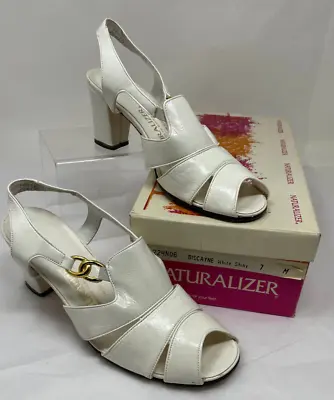 Vintage NATURALIZER Biscayne Open Toed White Heels 224N06 White Size 7 M W/box • $35