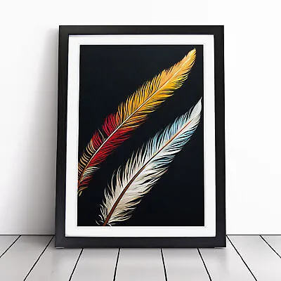 Pair Of Feathers Wall Art Print Framed Canvas Picture Poster Decor Living Room • £24.95