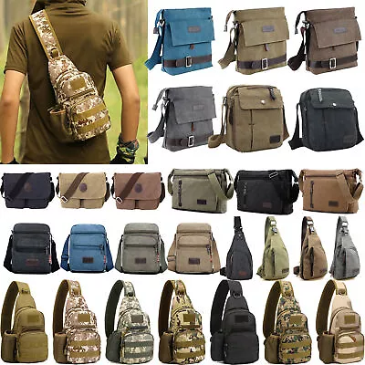 Men Canvas Military Messenger Shoulder Travel Outdoor Sling Cross Body Bags New • £9.32