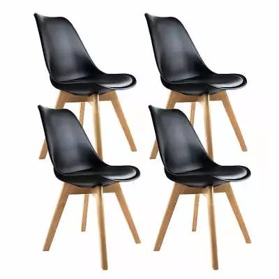 $128.37 • Buy Artiss Retro Dining Chairs Kitchen Cafe Wooden Padded PU Leather Chair Black X4
