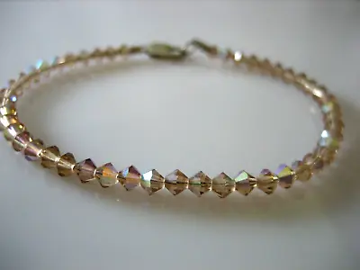 Sterling Silver Aurora Borealis Ab Champagne Crystal Bead 7.75  Bracelet • $20.68