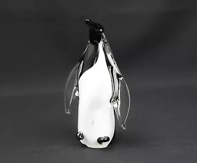 Murano Penguin Black And White Sommerso Art Glass Hand Blown Figurine • $39.95